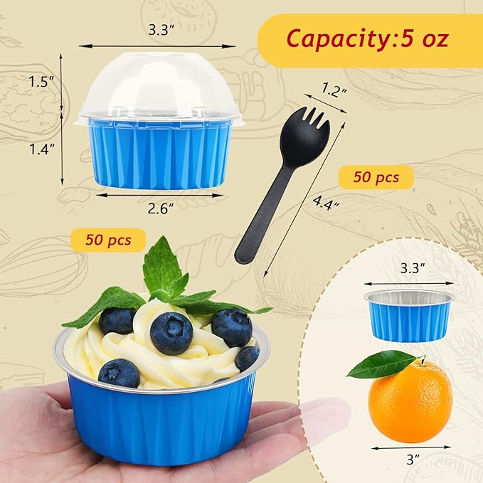 5oz Muffin Tins with Lids 50 Pack,Free-Air Aluminum Foil Cupcake Liners Baking Pans,Jumbo Muffin