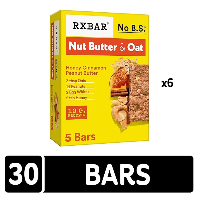 RXBAR Nut Butter and Oat Protein Bars, Protein Snacks, Snack Bars, Honey Cinnamon Peanut Butter (6