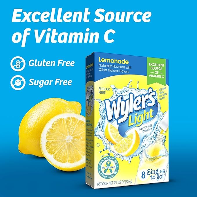 Wyler's Light Singles To Go Powder Packets, Water Drink Mix, Lemonade, 12 Boxes, 8 Servings per
