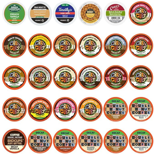 Flavored Decaf Coffee Pods Variety Pack Sampler, Assorted Single Serve Decaffeinated Coffee