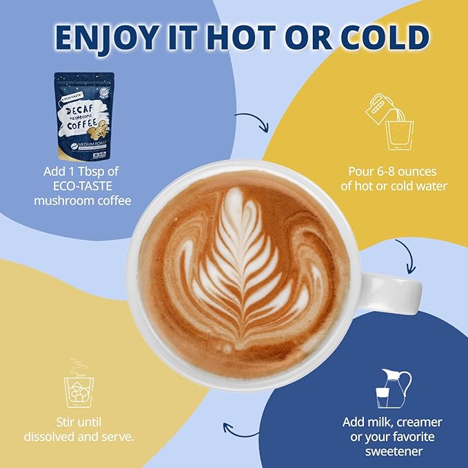 Relaxing Decaf Mushroom Coffee Blend with Reishi, Chamomile & Turmeric - 30% Beta-Glucans, MCT