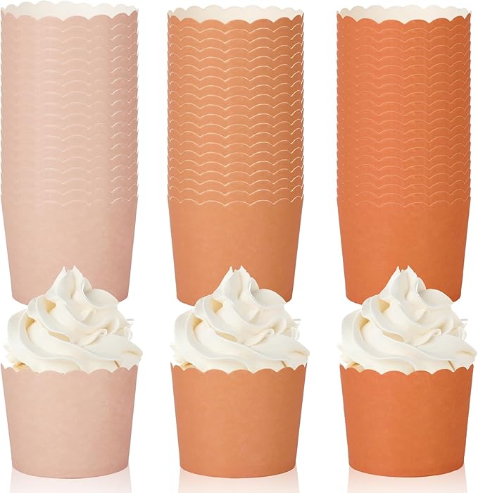 Whaline 120Pcs Orange Paper Baking Cups Scalloped Edge Cupcake Wrappers Gradient Orange Cupcake