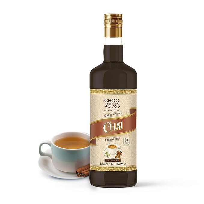 ChocZero Chai Flavoring Syrup, Sugar Free, Monk Fruit Sweetened, Prebiotic Fiber, Keto, Gluten