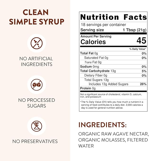 Brown Sugar Agave Simple Syrup for Coffee & Cocktails - Clean Simple Syrup Sweetened with Raw Agave