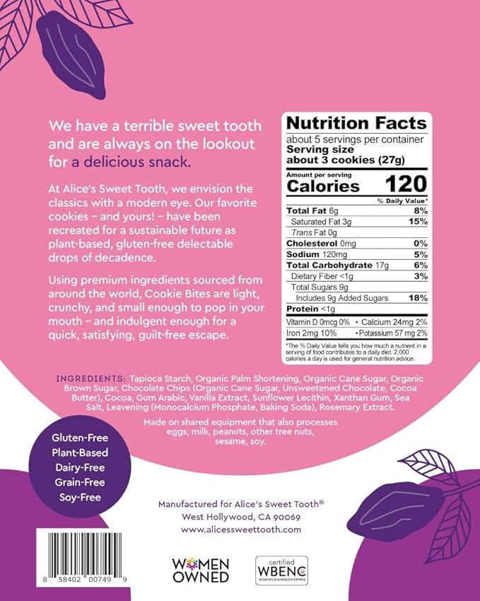 Alice's Sweet Tooth Double Chocolate Cookie Bites - Gluten-Free, Vegan, Crunchy Mini-Cookies