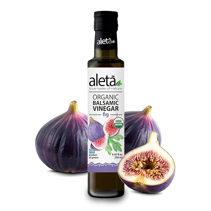 Aleta Farms Fig Balsamic Vinegar, Greek Organic Flavored Vinegar, USDA Organic, Perfect for Salad
