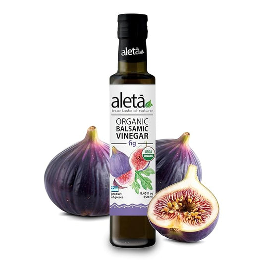 Aleta Farms Fig Balsamic Vinegar, Greek Organic Flavored Vinegar, USDA Organic, Perfect for Salad