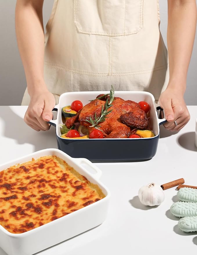 Sweejar 8x8 Baking Pan,Ceramic Casserole Dishes for Oven with Double Handlesï¼? QT Square Cake