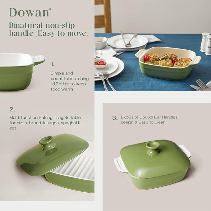 DOWAN Casseroles dish with lids, Ceramic Baking Dish With Lid, Casserole Dishes for oven, 1.6