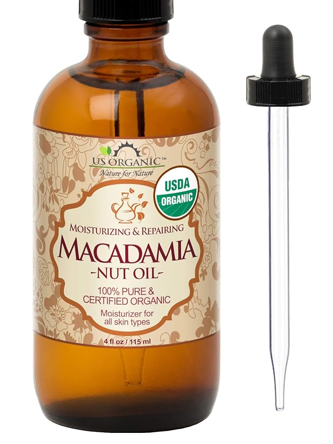 US Organic Macadamia Nut Oil Unrefined Virgin, Certified Organic, Pure & Natural, Cold Pressed