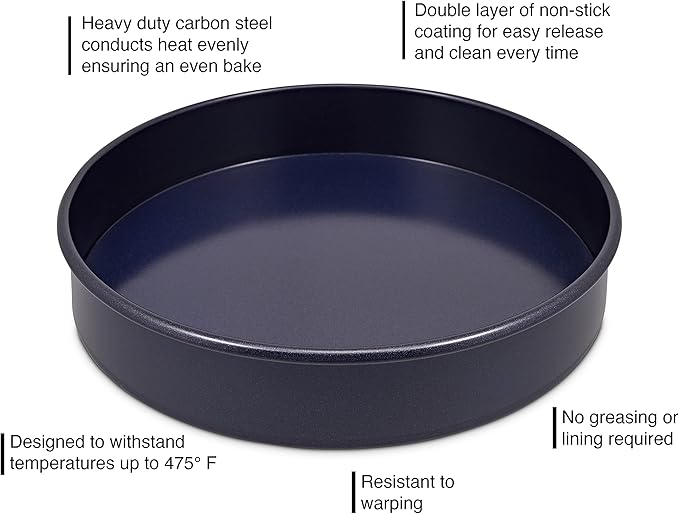 Zyliss E980195 Non-Stick Loose Base Round Sandwich Tin | 20cm/8in | Carbon Steel | Dark Blue | Cake