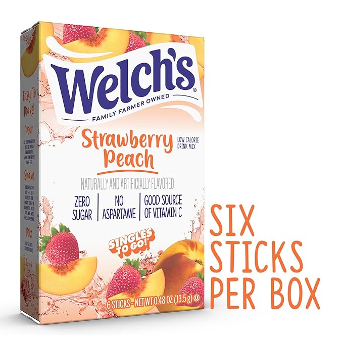 Welch's Singles To Go Water Drink Mix - Powder Sticks, Strawberry Peach, 0.48 Ounce (Pack of 12)