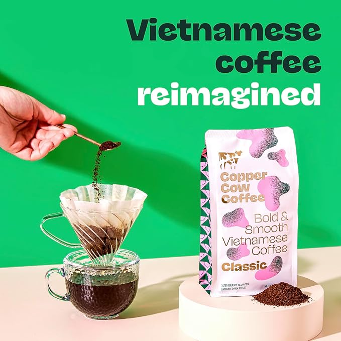 Copper Cow Premium Vietnamese Ground Coffee, 24 OZ | Classic Black Coffee | Dark Roast | Vietnamese