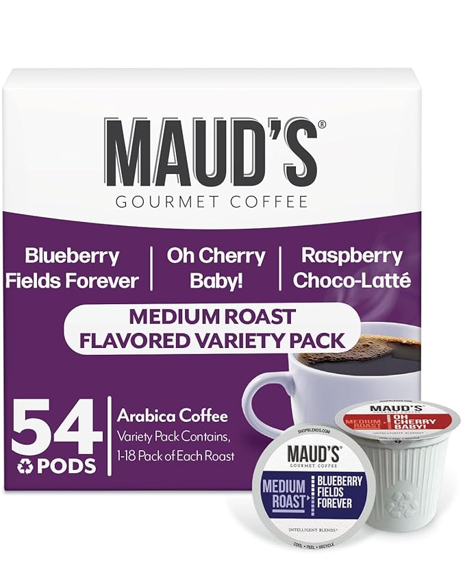 Maud's Blueberry, Cherry & Raspberry Chocolate Flavored Pods Bundle, 54 ct, Medium Roast Flavored