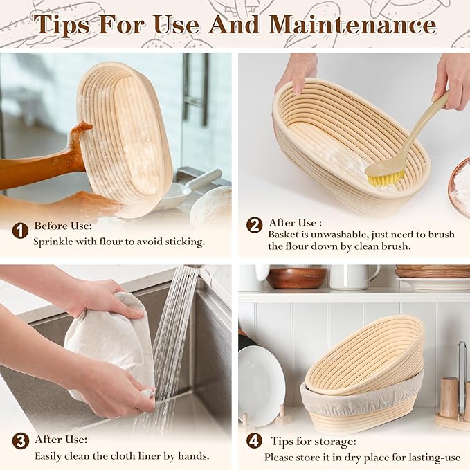 P&P CHEF Sourdough Bread Proofing Basket Set of 2, 10 Inch Oval Dough Proofing Bowls, Sourdough