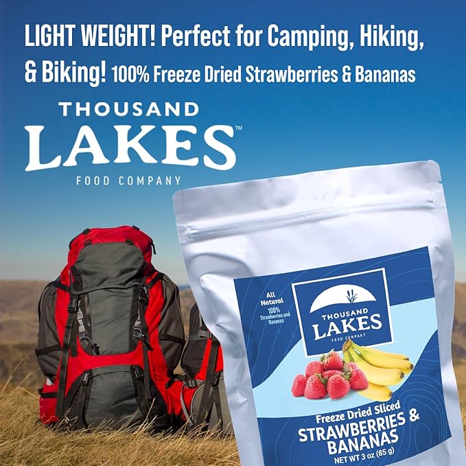 Thousand Lakes Freeze Dried Fruit - Strawberries and Bananas - 3 oz | No Sugar Added | 100% Fruit |