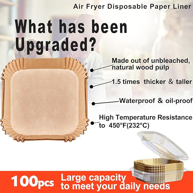 Air Fryer Disposable Paper Liner Square 10 Inch, 100Pcs Largest Square Air Fryer Paper Liners for