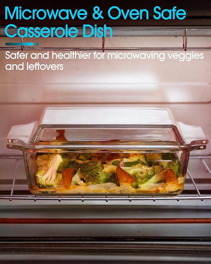 NUTRIUPS 8x8 Baking Dish Square Casserole Baking Dishes with Glass Cover Glass Casserole Dish with