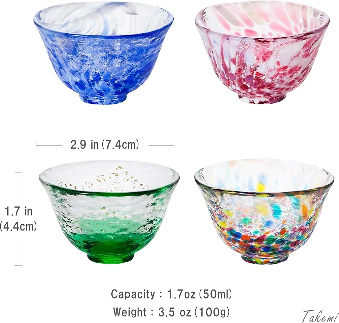 Japanese Handcrafted Sake Glass Set, Artisan Glassware for Cold Sake and Shochu, Made in Japan