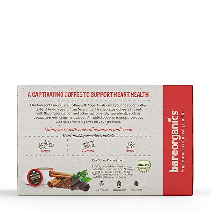BareOrganics 13313 Cardio Care USDA Organic Coffee Pods, Compatible Organic Coffee Pods, Infused