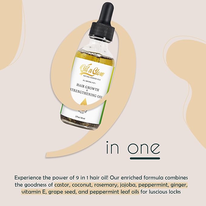 USDA Certified Organic 9 in 1 Natural Hair Growth Serum & Strengthening Oil with Rosemary, Castor