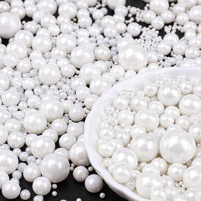 White Pearl Sprinkles for Cake Decorating, 6 Sizes Mix 4.6 oz Edible Pearl Sugar Sprinkles for