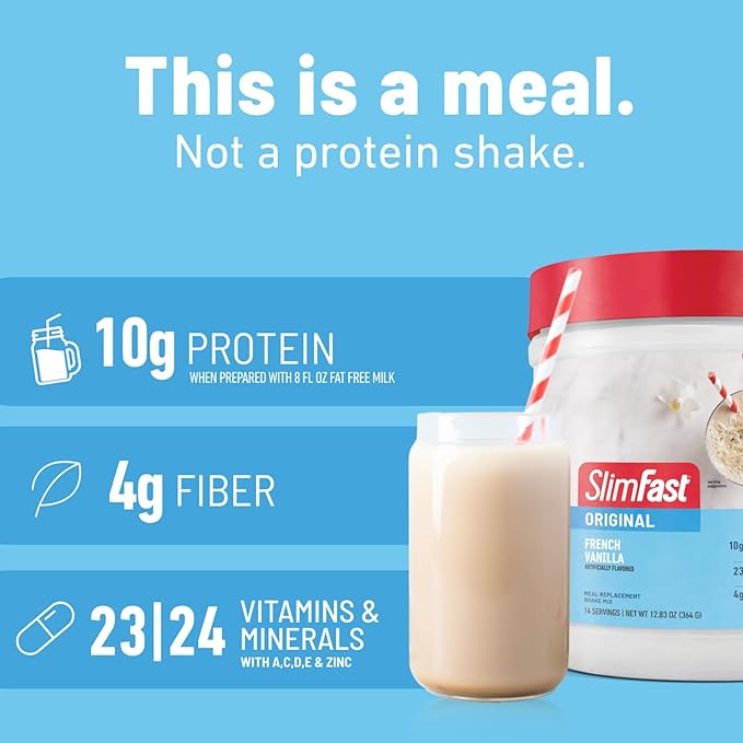 SlimFast Meal Replacement Powder, Original Rich Chocolate Royale, Weight Loss Shake Mix, 10g of