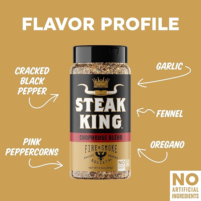 Fire & Smoke Society Steak King Steak Seasoning | BBQ Rubs for Smoking and Grilling Meat | Filet