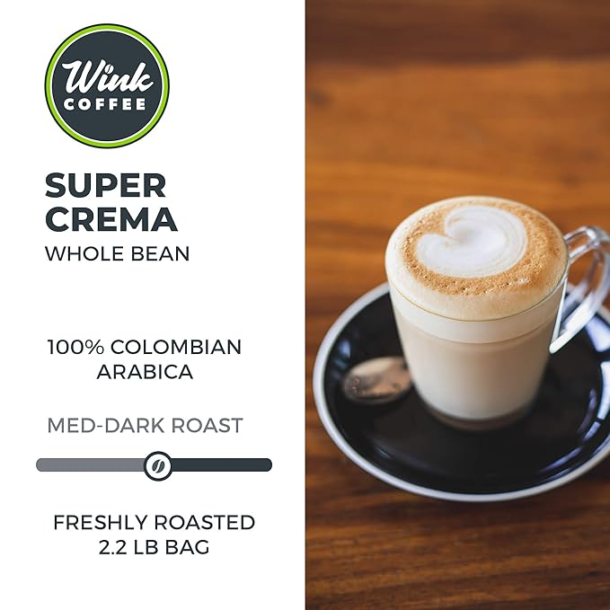 Wink Coffee Super Crema Espresso - 100% Arabica Whole Bean Coffee - Large 2.2 Pound Bag - Colombian