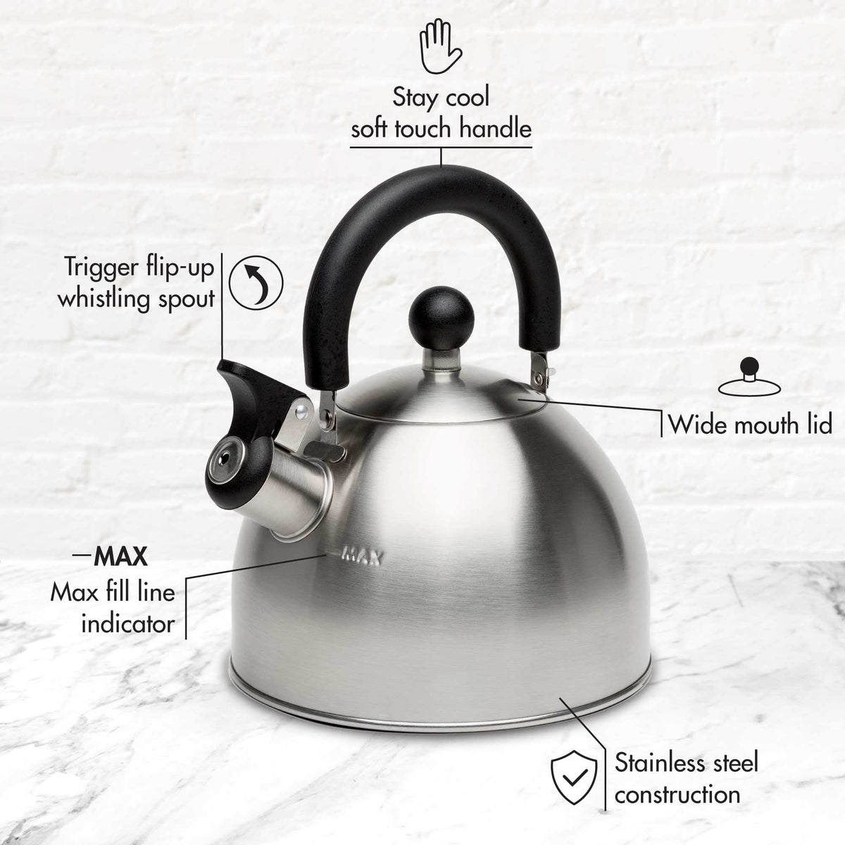 Primula Stewart Whistling Tea Kettle for Stovetop, Stainless Steel Stove Top Kettle with Fast Boil