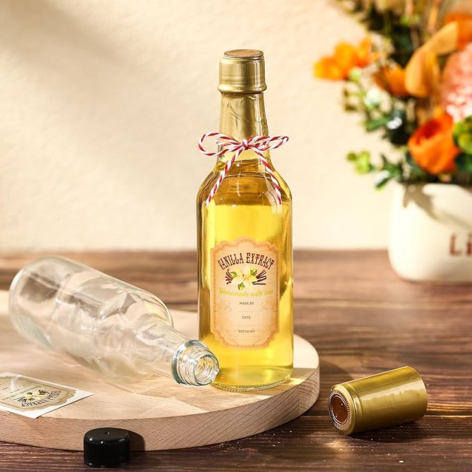 Tioncy 16 Pcs Vanilla Extract Bottles for Homemade Vanilla Jar Glass Bottle with Cap, Shrink Band