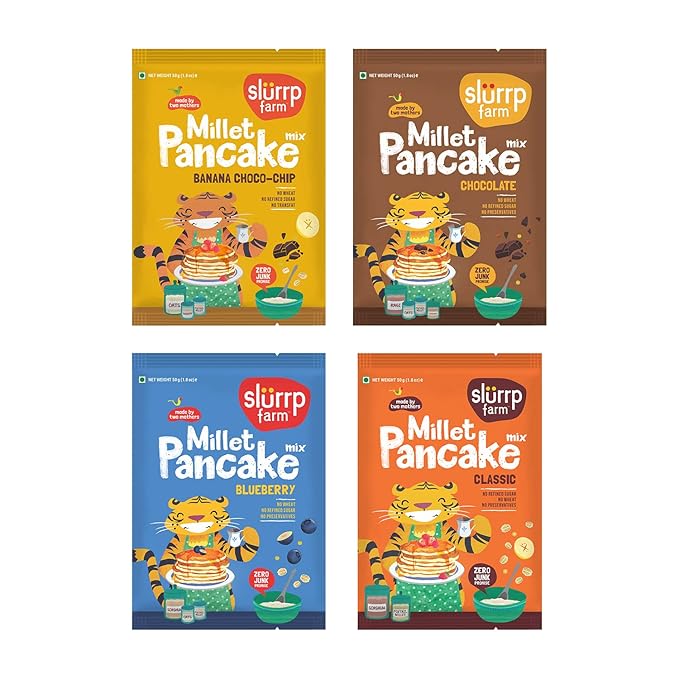 Slurrp Farm Millet Pancake Mix Trial Pack | 4 Flavors: Banana Choco Chip, Chocolate, Blueberry