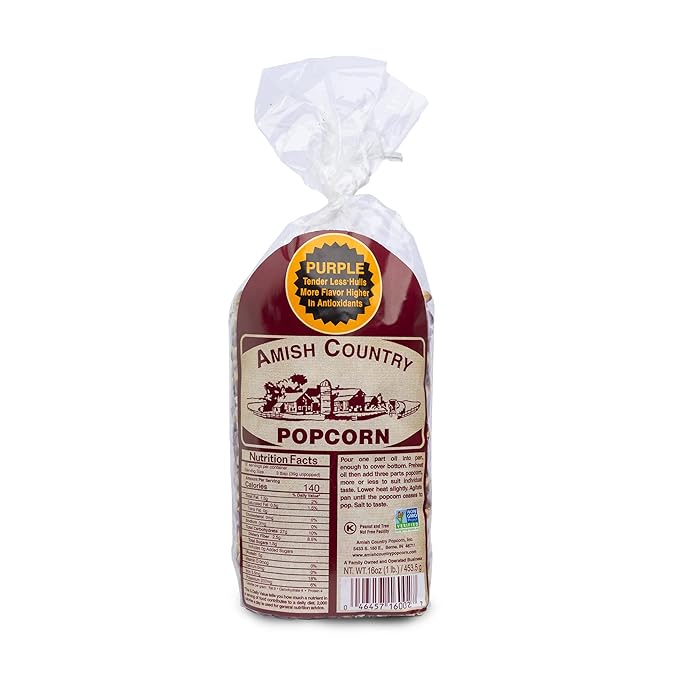 Amish Country Popcorn | 1 lbs Bag | Purple Popcorn Kernels | Old Fashioned, Non-GMO and Gluten Free