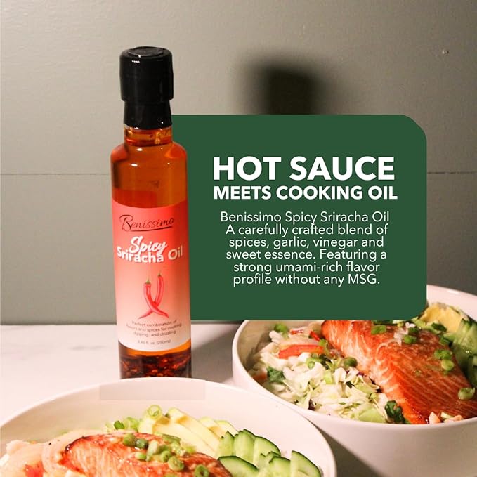 Benissimo Spicy Sriracha Herb Infused Oil, All Natural Gourmet Cooking Oil with Bold Chili Heat and