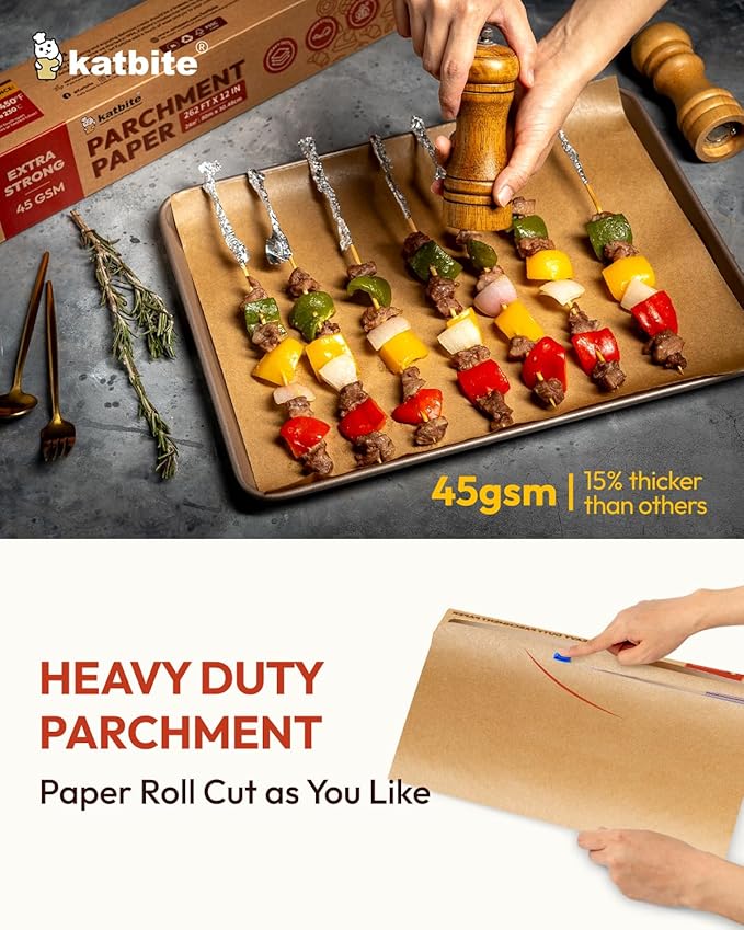 Unbleached Parchment Paper Roll for Baking 12in x 262ft, 260 Sq.Ft, Heavy Duty & Non-stick Baking