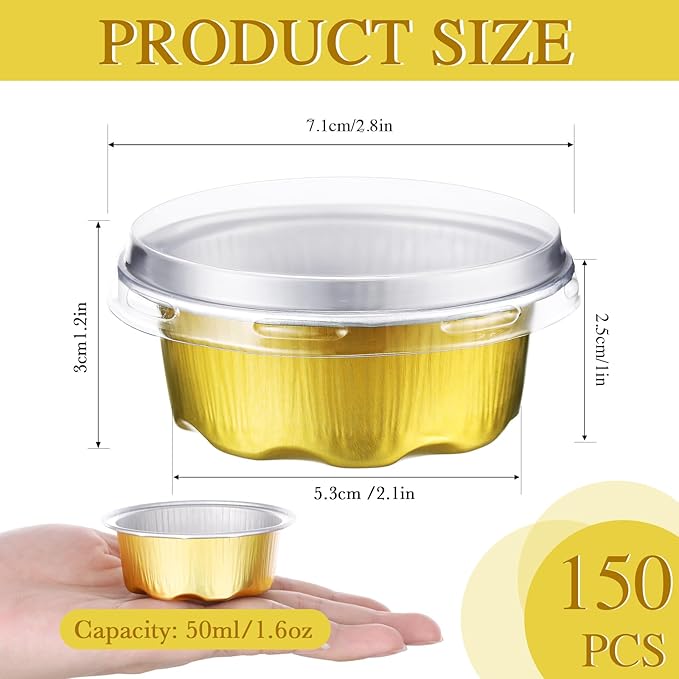 Eaasty 150 Count Baking Cups with Lids, 1.6 oz Muffin Cupcake Liners Aluminum Foil Mini Cake Pans