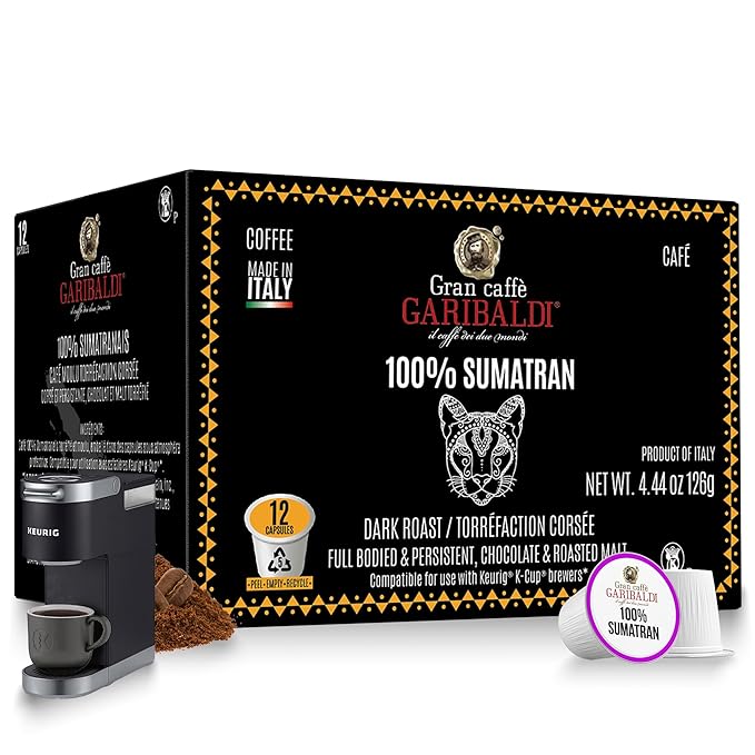 Caffè Garibaldi Sumatran Coffee Pods, Single-Serve Capsules for Keurig K-Cup Brewers, 100% Arabica