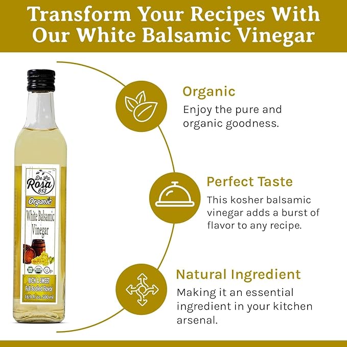 De La Rosa Organic White Balsamic Vinegar, Kosher for Passover, Vegan & Gluten-Free, Great for
