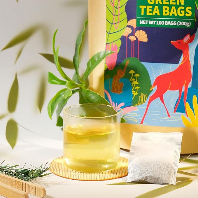 WT WEETEE Green Tea Bags, 100 Count Pure Green Tea, Super Antioxidant | Resealable Kraft Bag | Brew