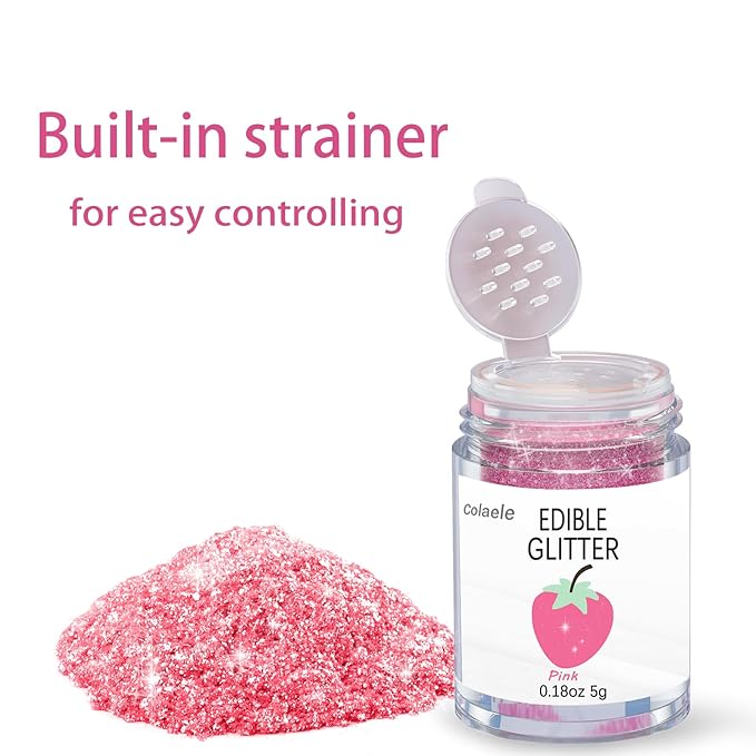 Pink Edible Glimmer Powder Glitter - Colaele 5 grams Food-Grade Luster Dust Metallic Fancy Food