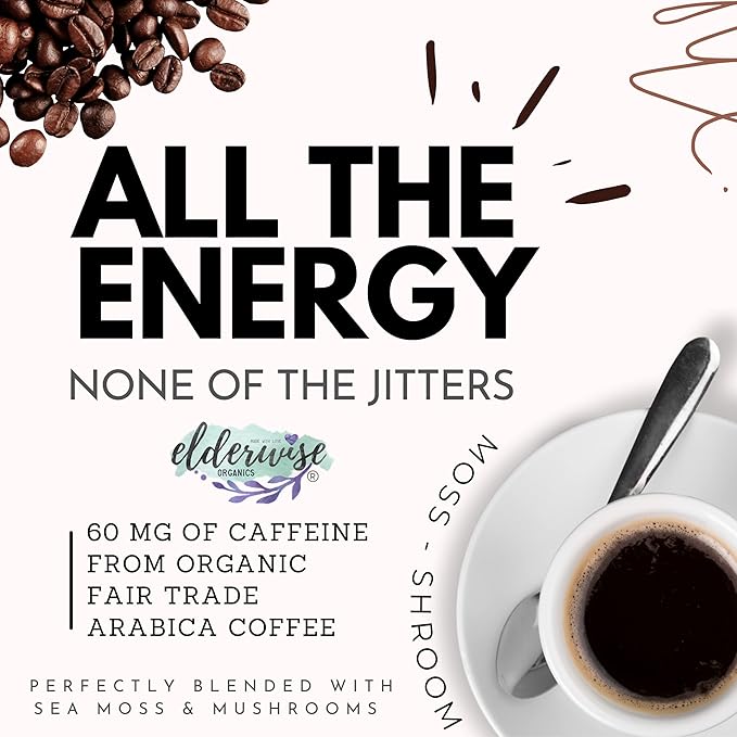 Elderwise Organics Coffee with Mushrooms & Sea Moss - Lion's Mane, Chaga, Reishi & Cordyceps - 24