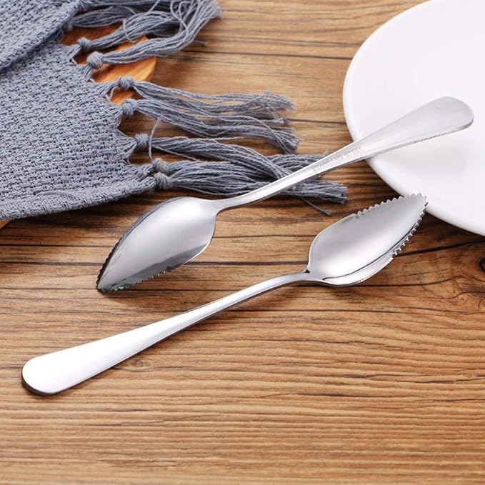 Set of 3 Stainless Steel Grapefruit Spoons with Serrated Edges and Grapefruit Knives - Perfect