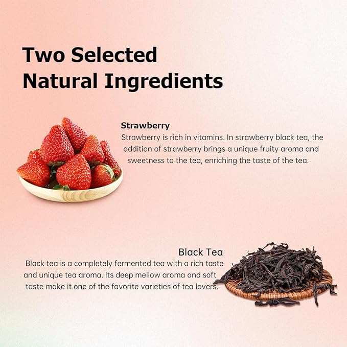 HANFANGLING Strawberry Black Tea, 100% Natural Loose Leaf, Blend Of Strawberry Fruit And Black Tea