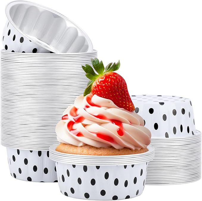Beasea 8oz Aluminum Ramekins 100 Pack, 3.9" Disposable Baking Foil Cups Mini Ramekin Cup Cupcake