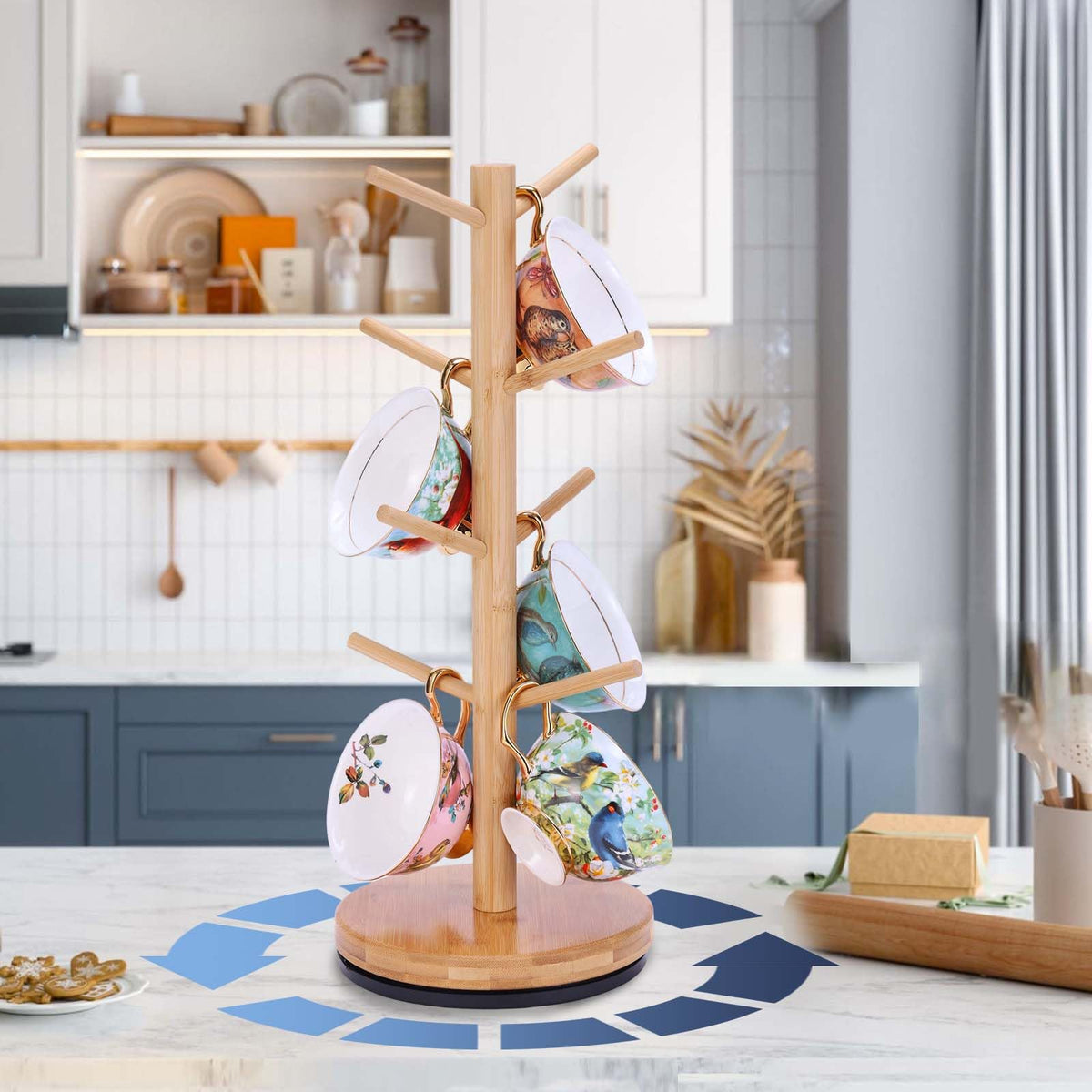 Krispmaild Mug Holder Tree, Upgraded 360° Rotated 8 Hooks Coffee Mug Holders for Counter, Bamboo