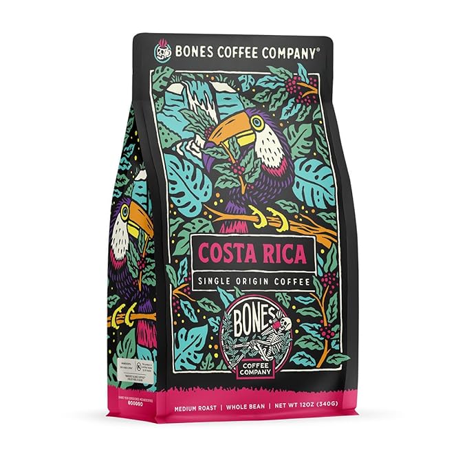 Bones Coffee Company Costa Rica Single-Origin, Cocoa, Nutty and Milk Chocolate Notes, Whole Coffee