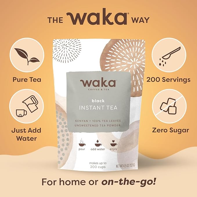 Waka Instant Black Tea Mix, Kenyan - 100% Tea Leaves, No Additives, Unsweetened Tea Powder for 50