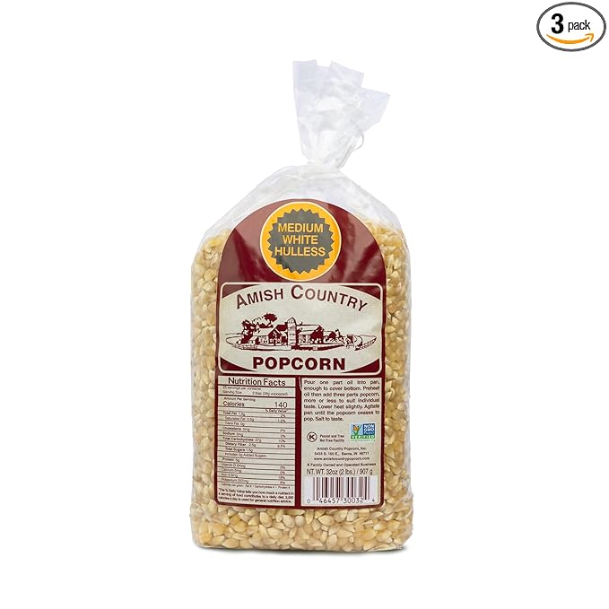 Amish Country Popcorn | 2 Lb Medium White Popcorn | Old Fashioned, Non-GMO and Gluten Free (2lb