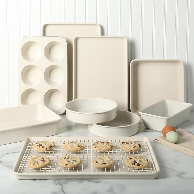Martha Stewart Gallen 10 Piece Baking Pans Ceramic PFA Free Non Toxic Non Stick Bakeware Set