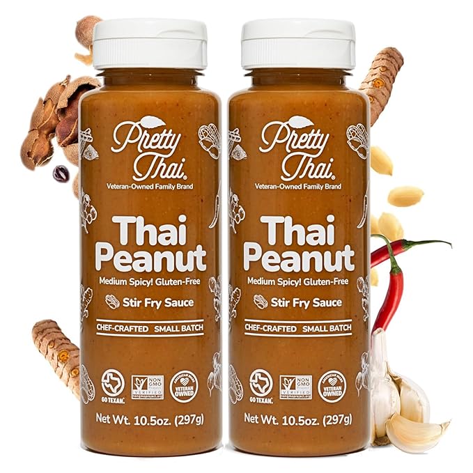 Pretty Thai Peanut Sauce, Gluten Free Certified Non-GMO Vegan Authentic Stir Fry, Dressing, Rice